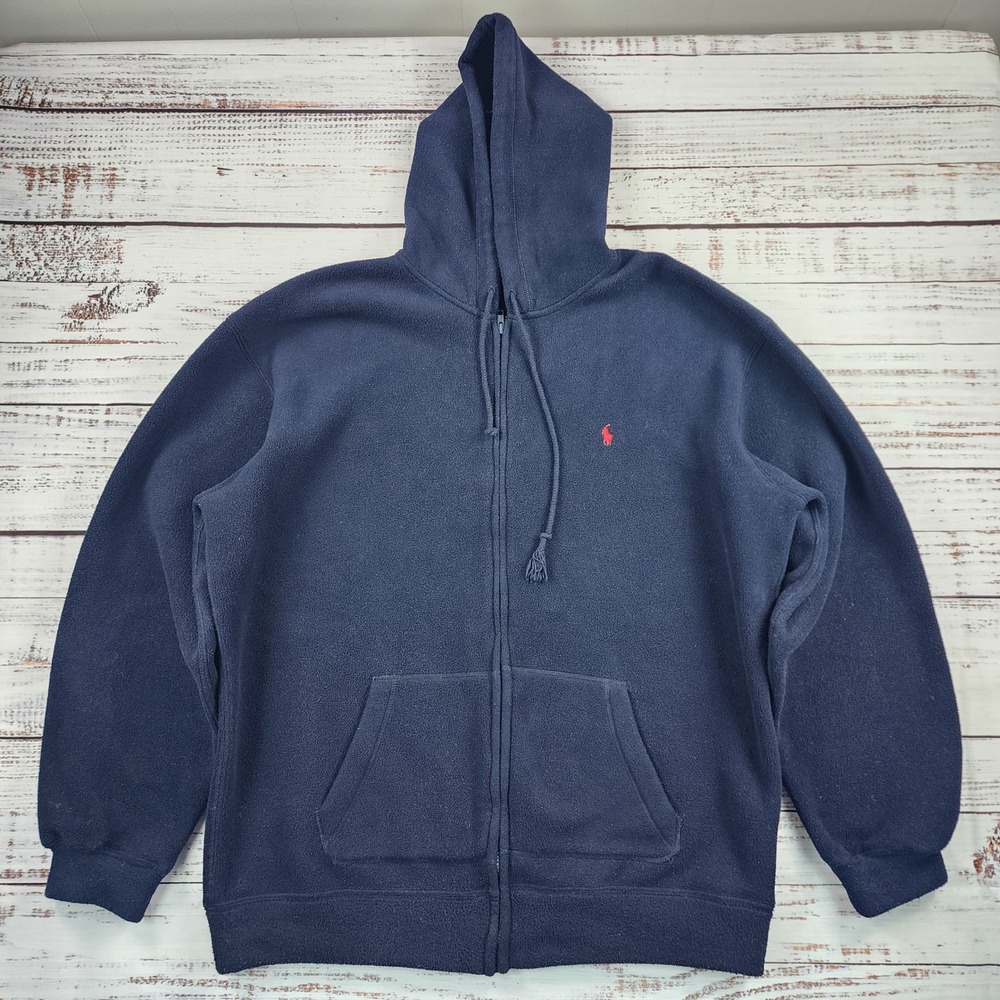 Polo Ralph Lauren Mens 2XLT Tall Navy Blue Fleece Full Zip Hoodie‎ Jacket Pony